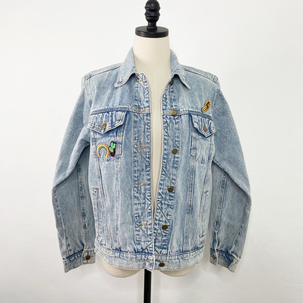 Honey Punch Soul Mates Denim Jacket Blue Patches Festival Concert Boho Size S - Picture 4 of 15